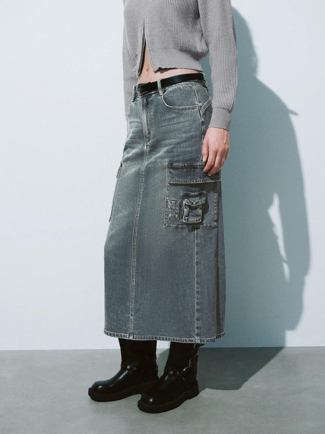 Midi Fishtail Denim Skirt