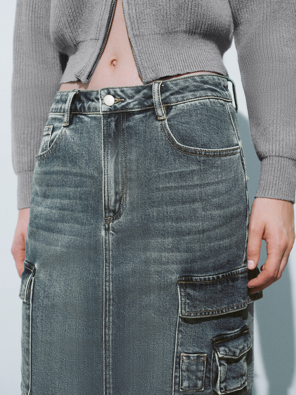 Midi Fishtail Denim Skirt