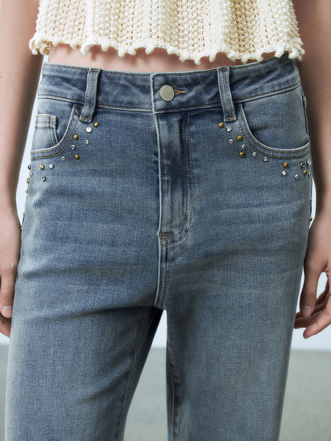 Studded Flared Denim Jeans