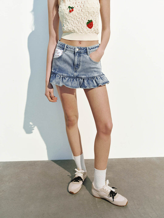 Denim Ruffle Hem Skirts