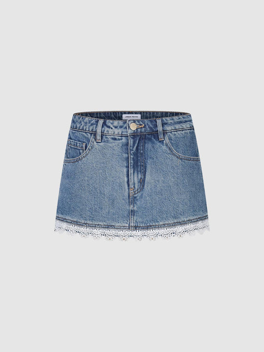 Lace Hem Denim Shorts