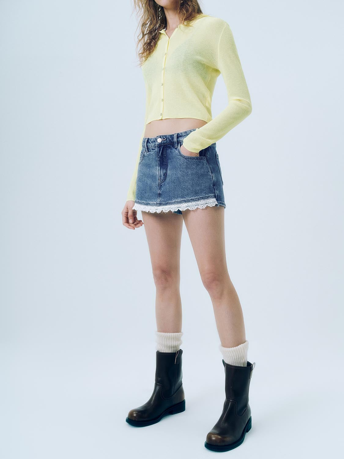 Lace Hem Denim Shorts