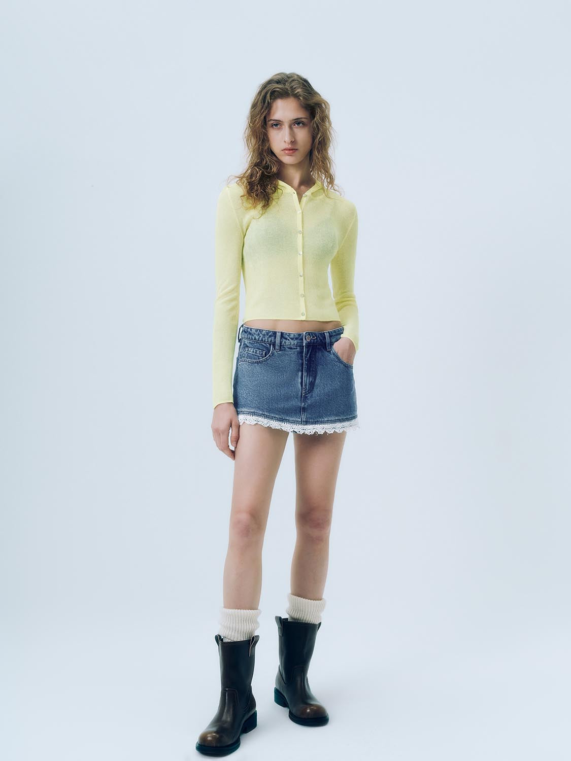 Lace Hem Denim Shorts