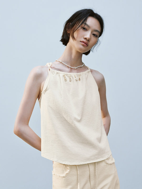 High Neck Sleeveless Denim Blouses