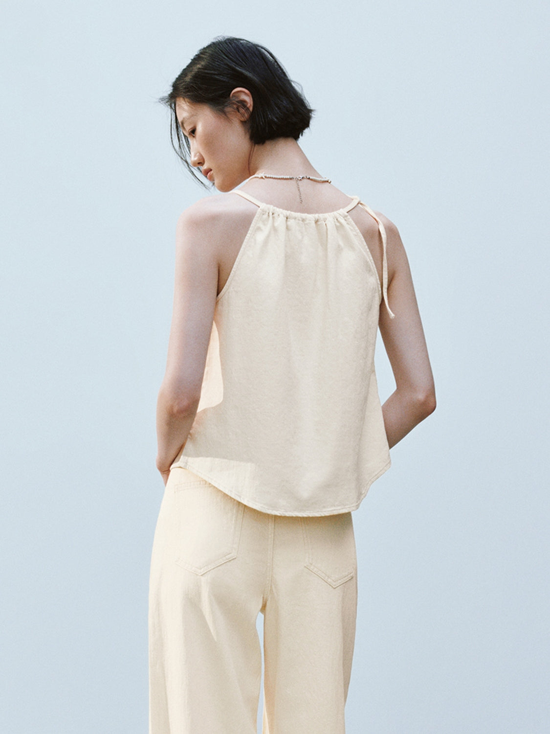 High Neck Sleeveless Denim Blouses