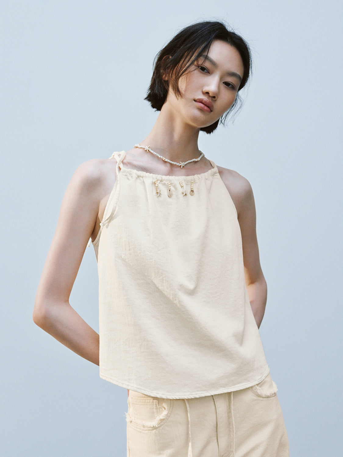 High Neck Sleeveless Denim Blouses