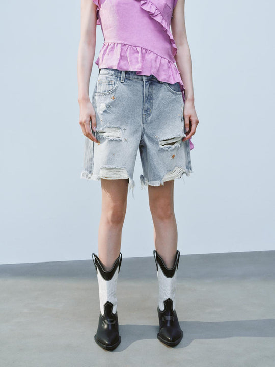 Ripped Denim Shorts