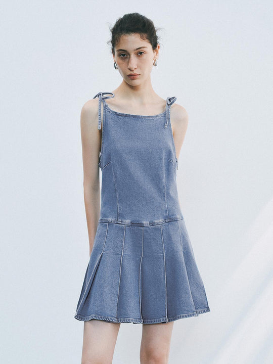 Tie Up Front Denim Mini Dresses