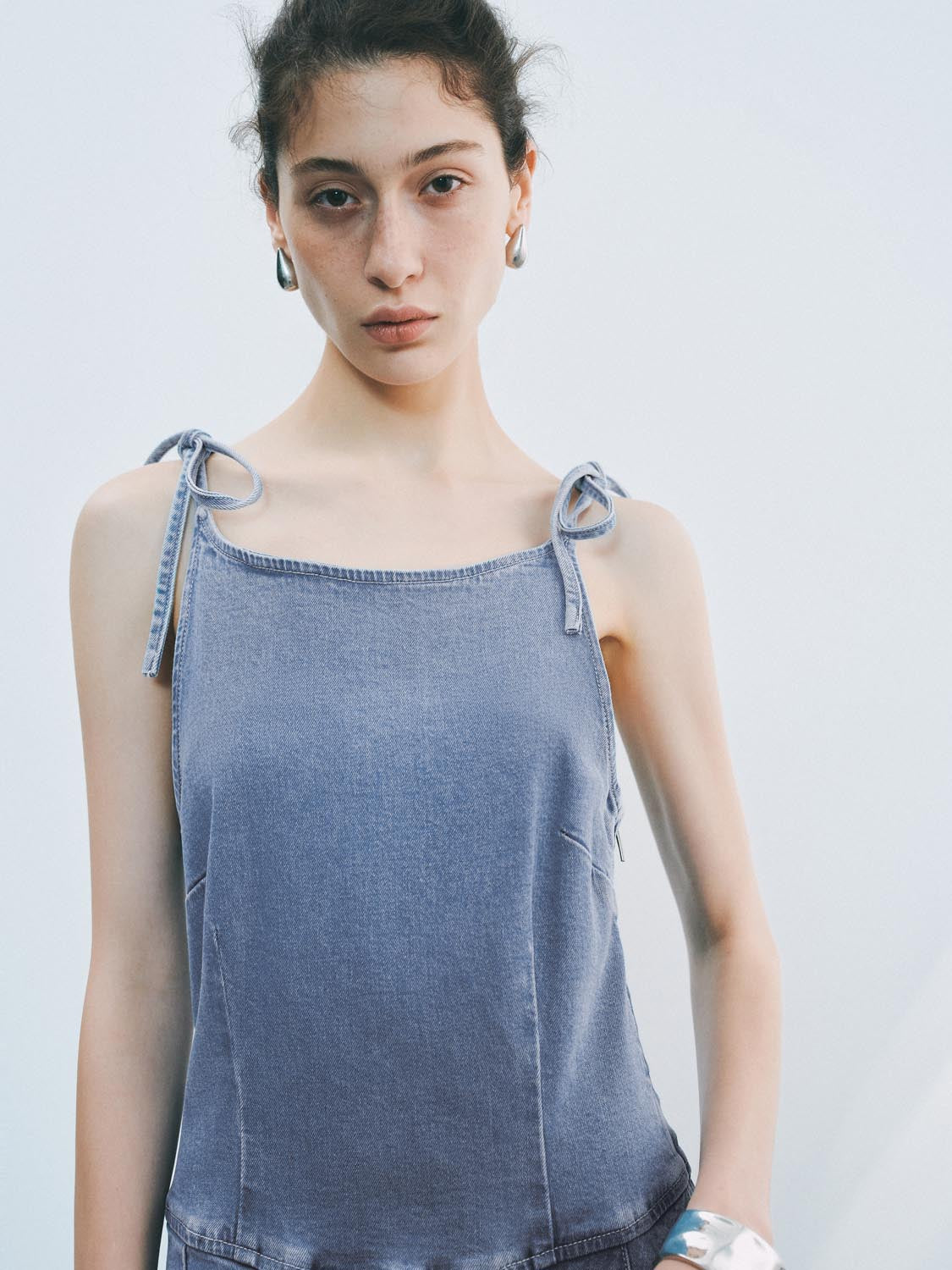 Tie Up Front Denim Mini Dresses