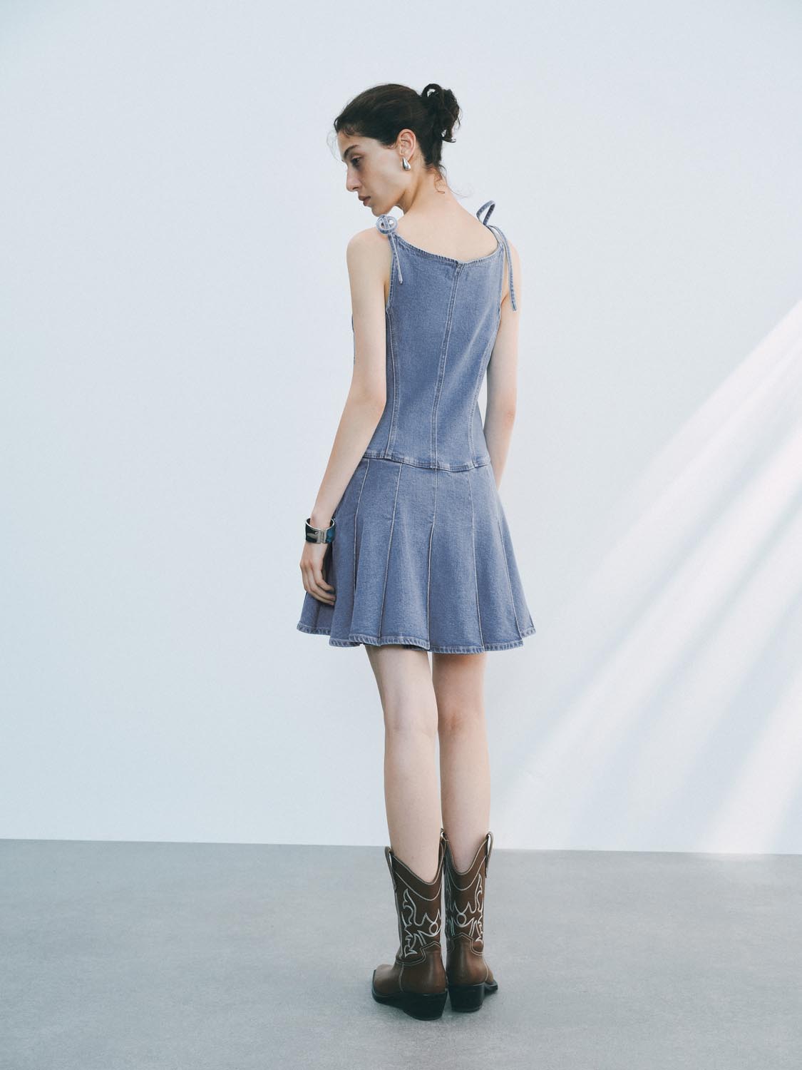 Tie Up Front Denim Mini Dresses