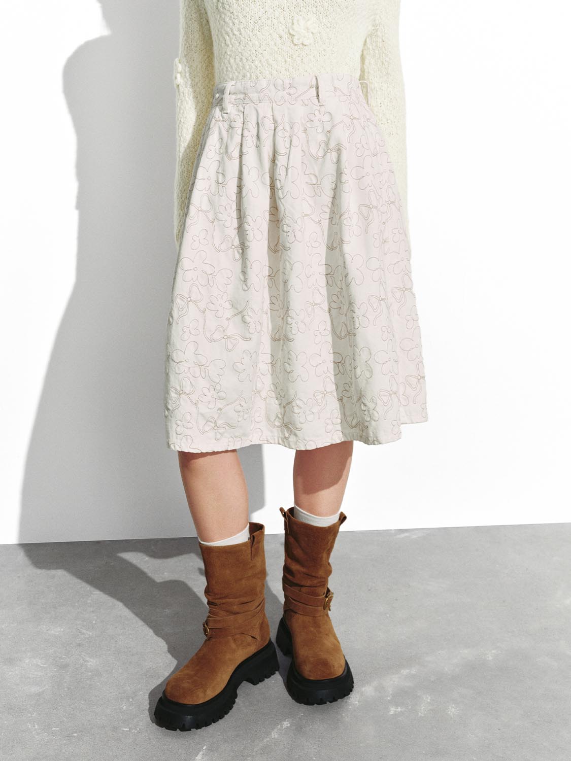 Pleated Denim Mini Skirts