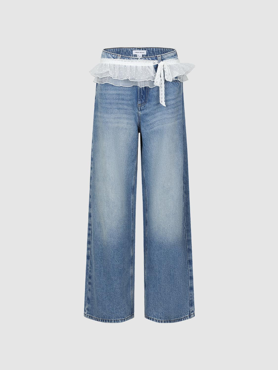 Lace Trim Wide Leg Jeans