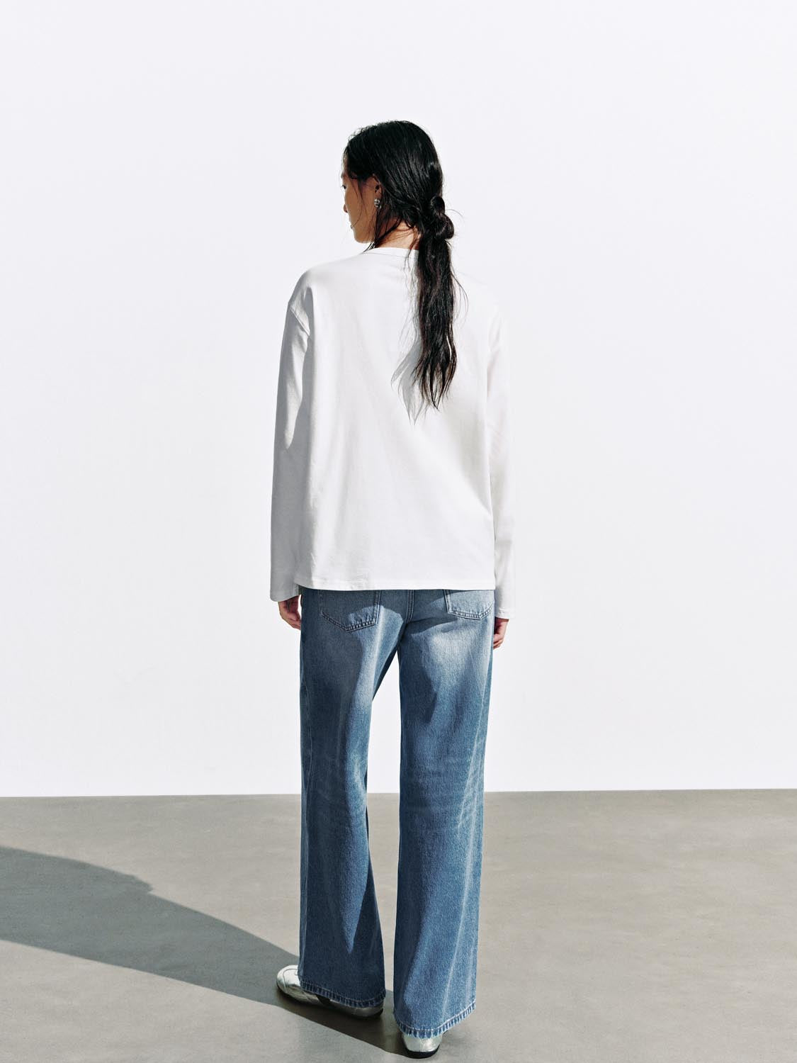 Lace Trim Wide Leg Jeans