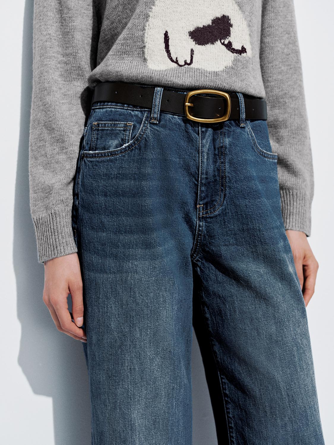 Belted Cuffed Wide Leg Jeans