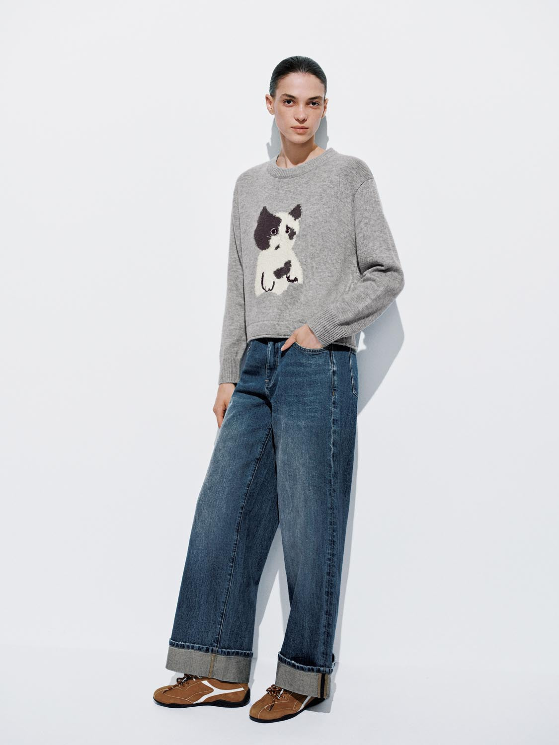 Belted Cuffed Wide Leg Jeans