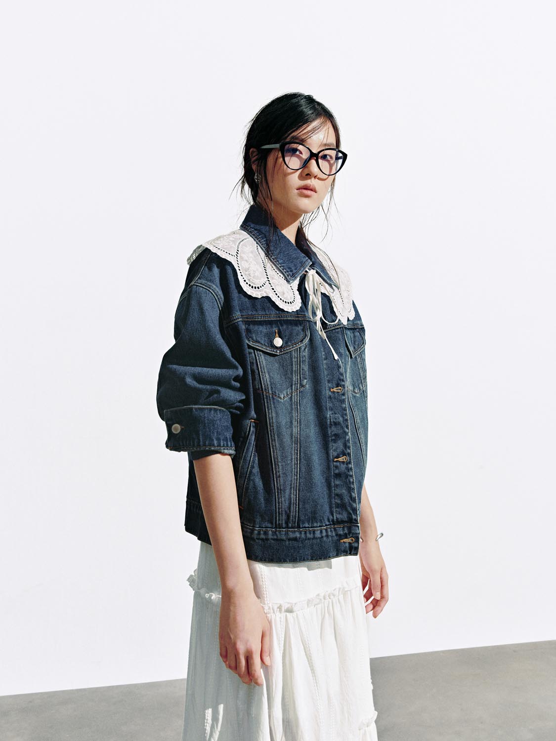 Lace Collar Button Up Denim Jackets