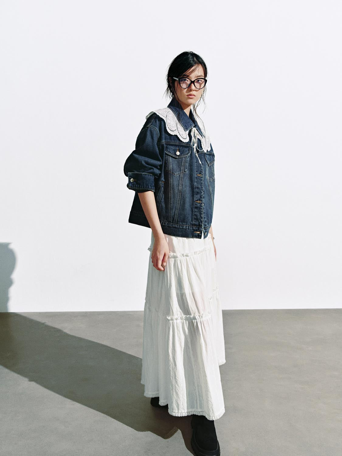Lace Collar Button Up Denim Jackets