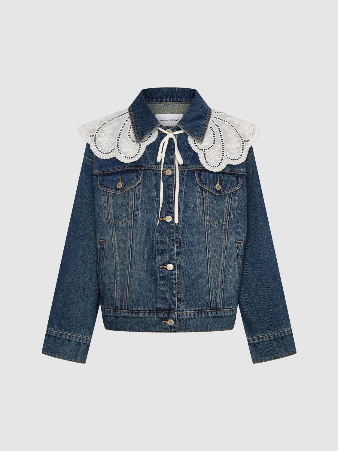 Lace Collar Button Up Denim Jackets