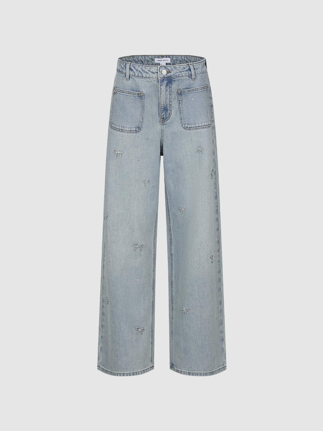 Bow Detail Wide Leg Jeans