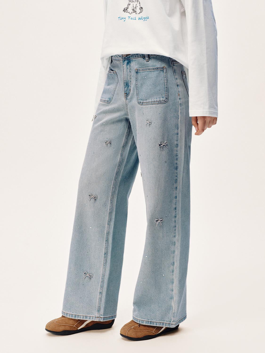 Bow Detail Wide Leg Jeans