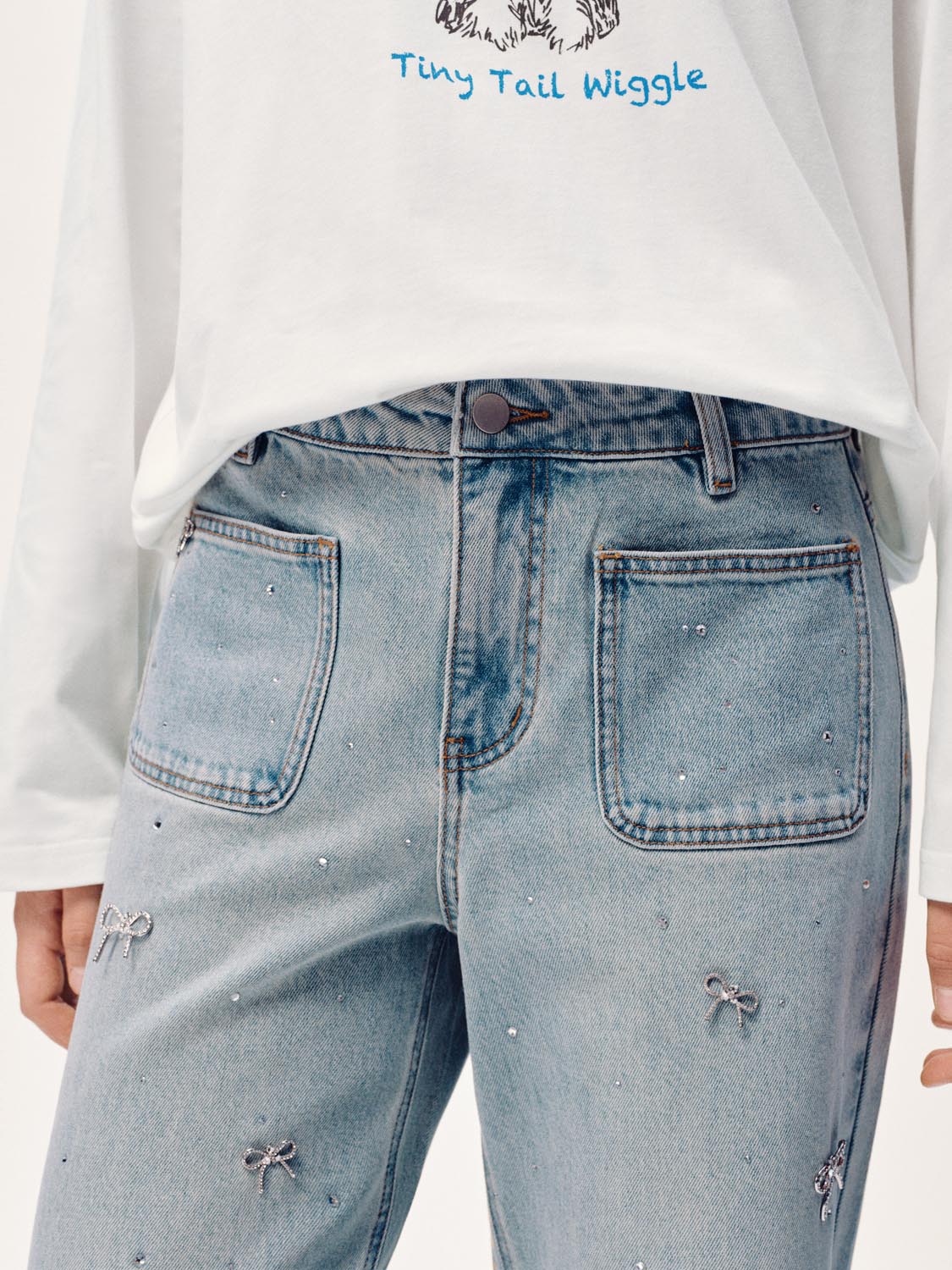 Bow Detail Wide Leg Jeans