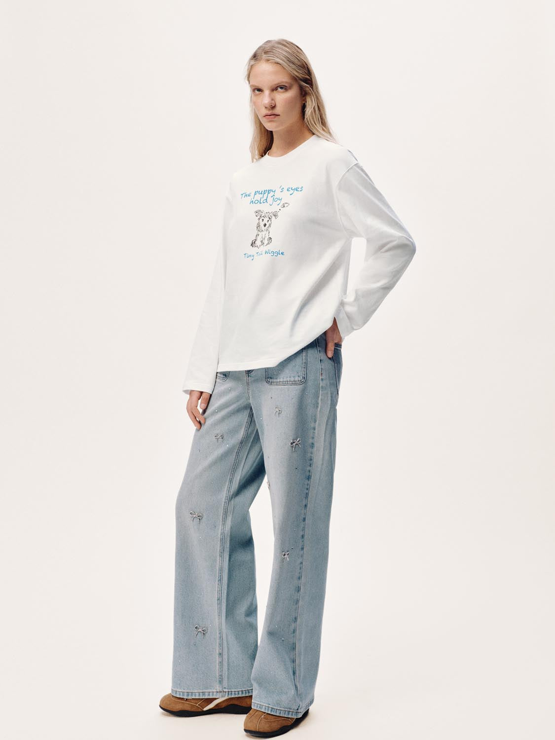 Bow Detail Wide Leg Jeans