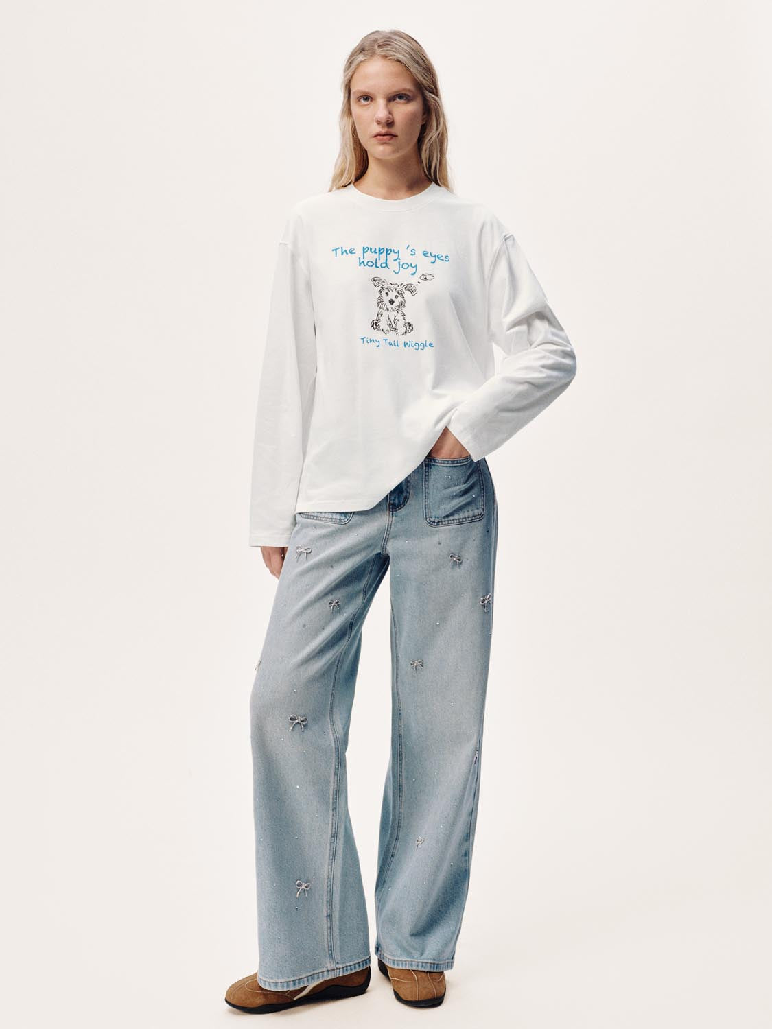 Bow Detail Wide Leg Jeans