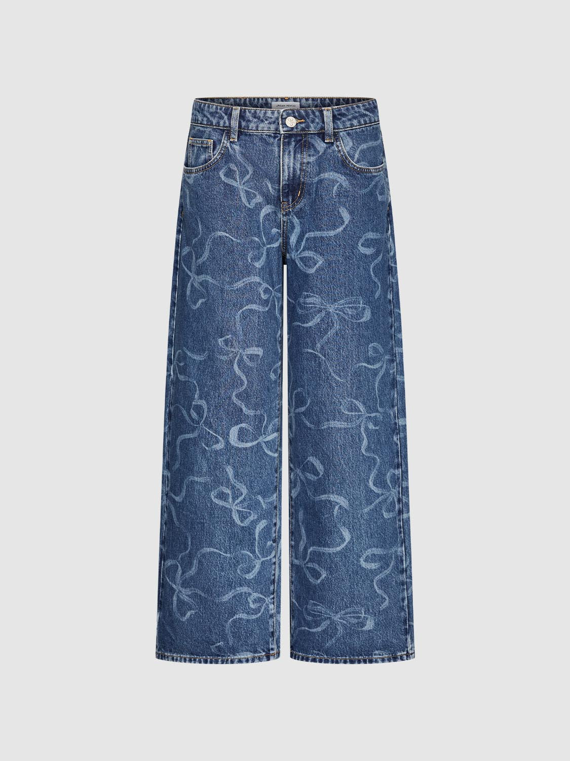 Bow Printed Wide Leg Jeans