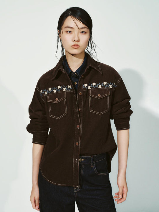 Flap Pockets Embroidered Denim Shirts