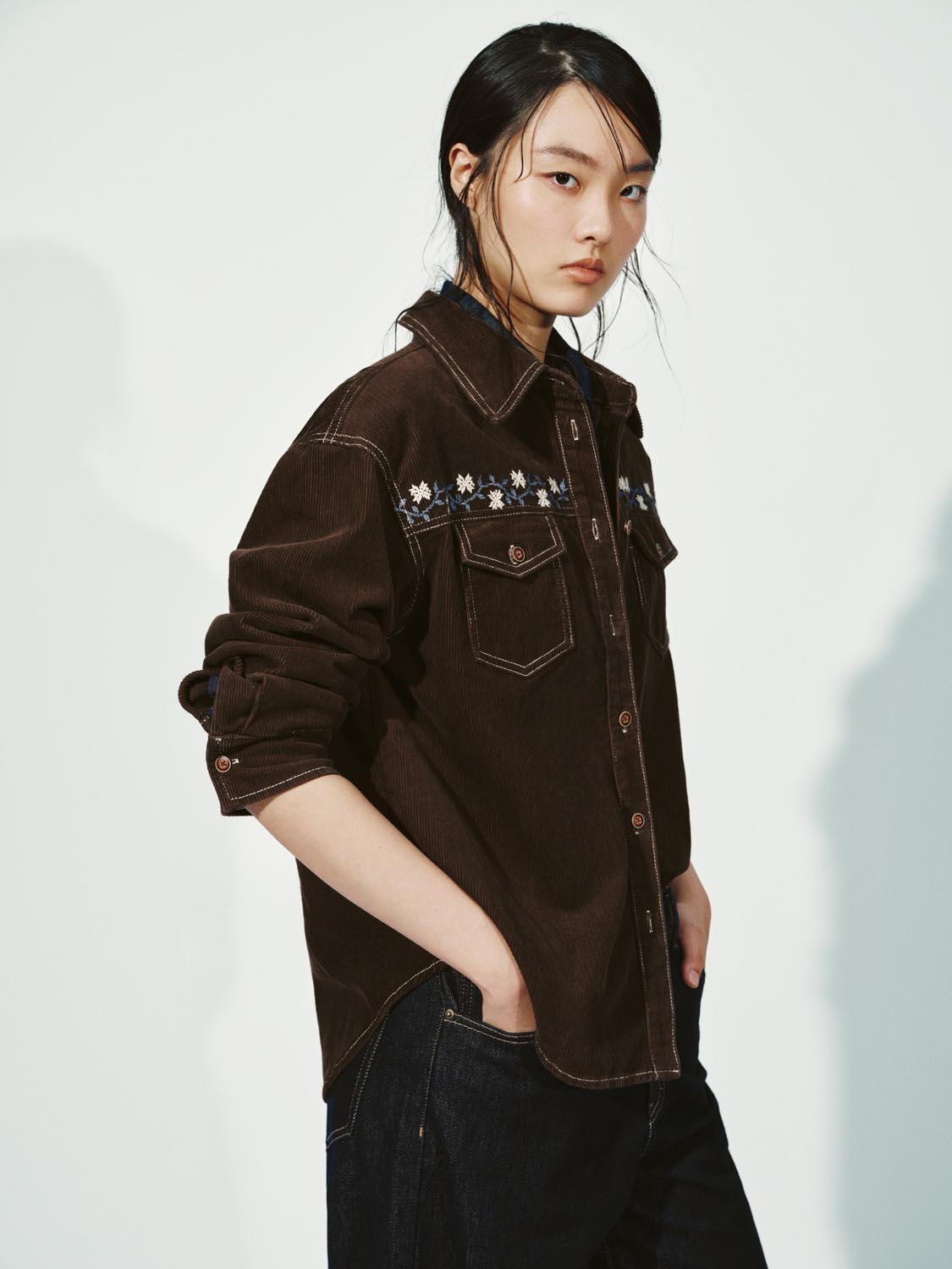 Flap Pockets Embroidered Denim Shirts