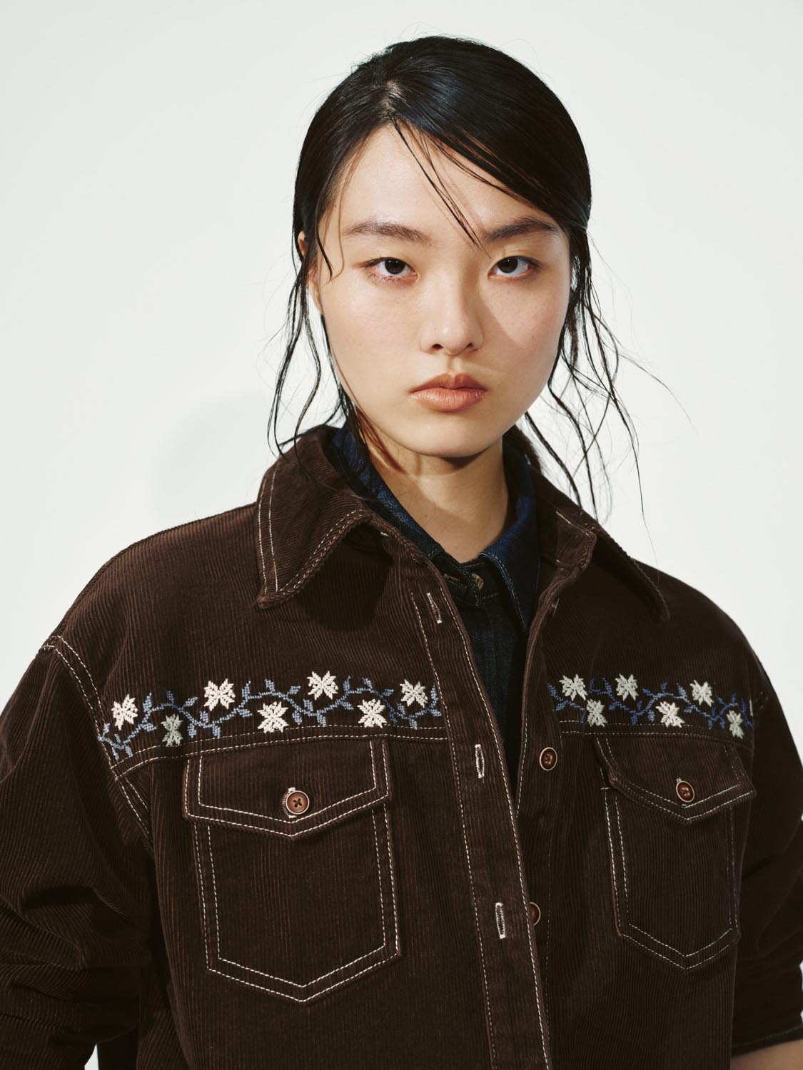 Flap Pockets Embroidered Denim Shirts