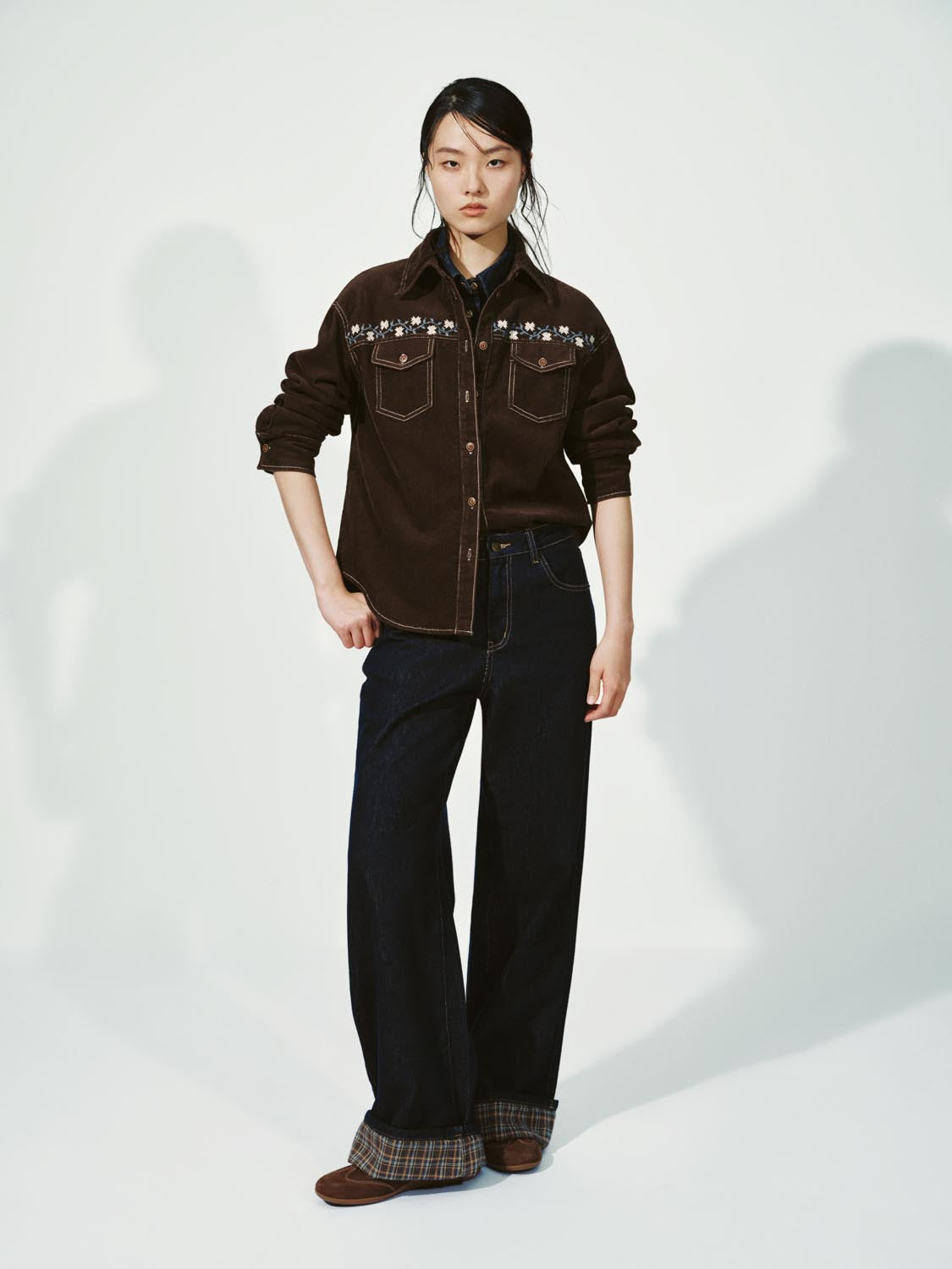 Flap Pockets Embroidered Denim Shirts
