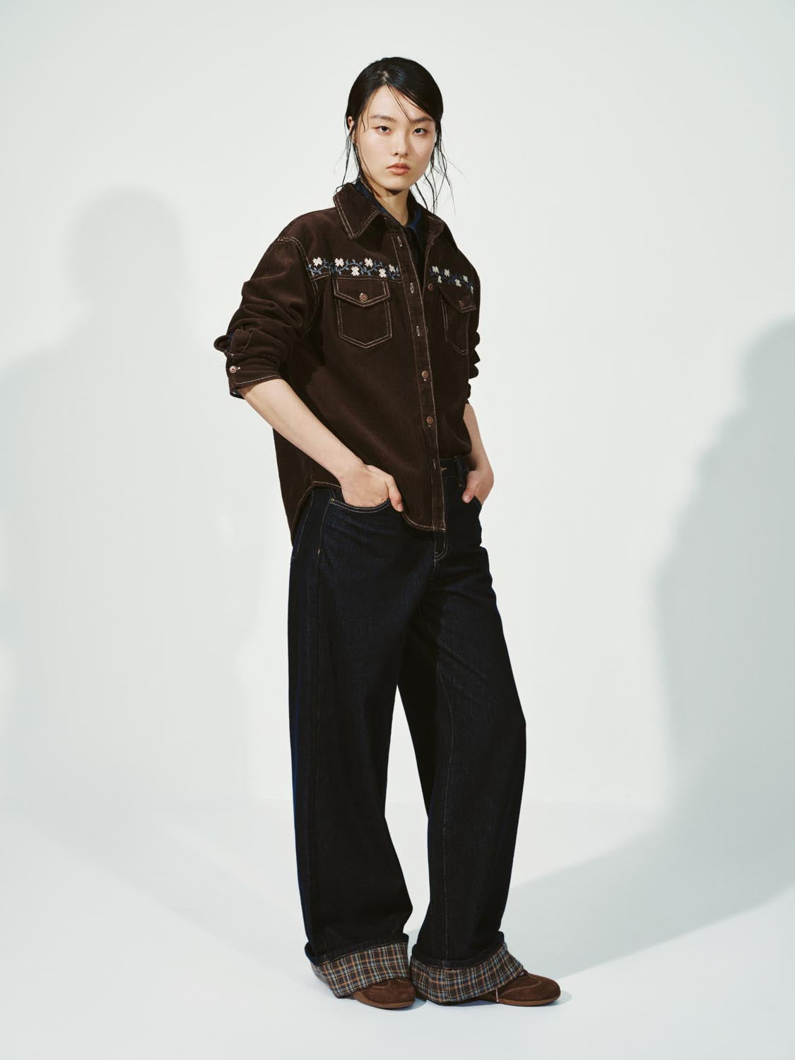 Flap Pockets Embroidered Denim Shirts