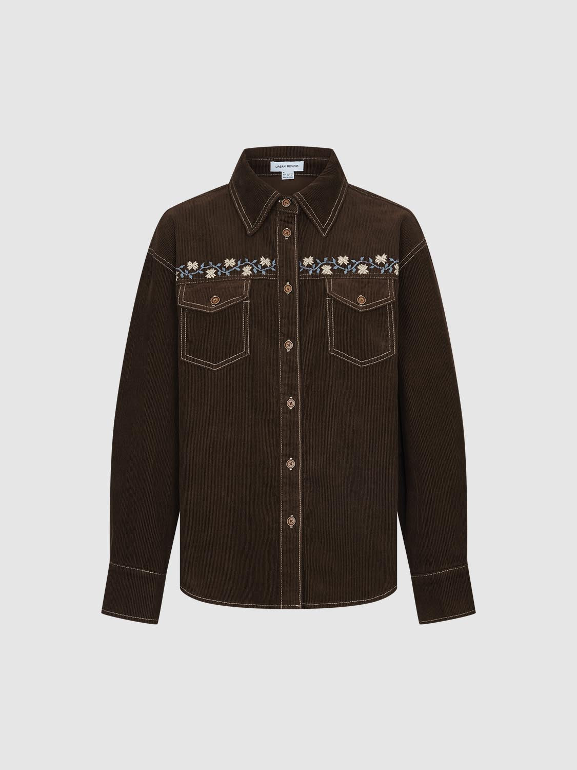 Flap Pockets Embroidered Denim Shirts