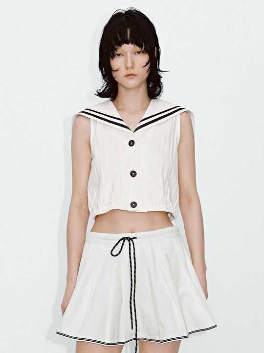Sailor Collar Sleeveless Denim Shirts