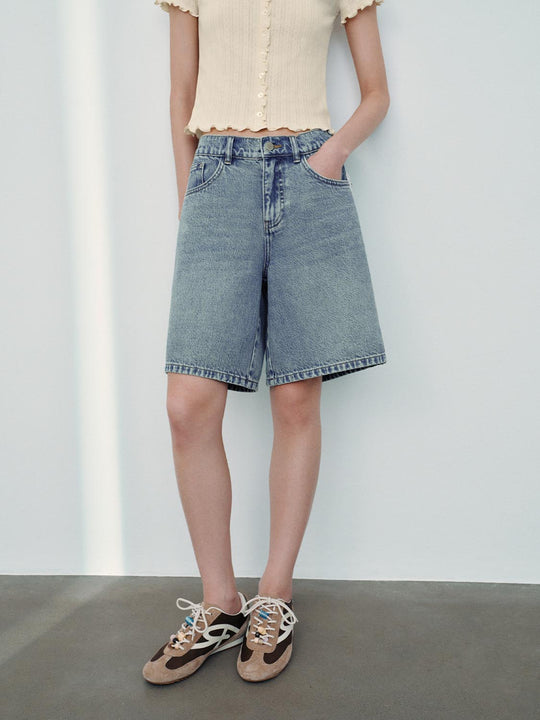 Wide Leg Denim Shorts