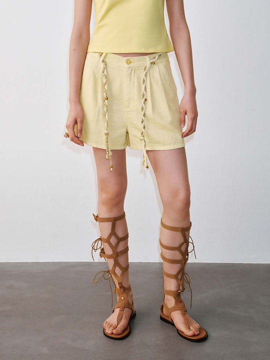 String Detail Denim Shorts