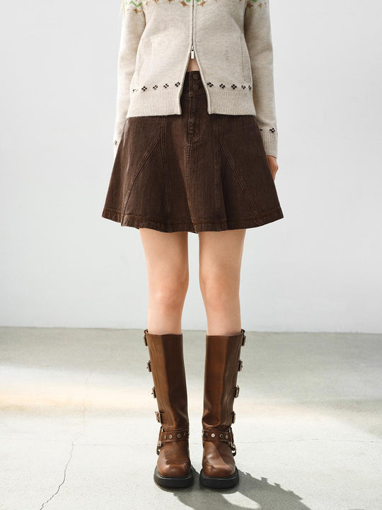 Panelled Button Front High-waisted Mini Cotton Skirt