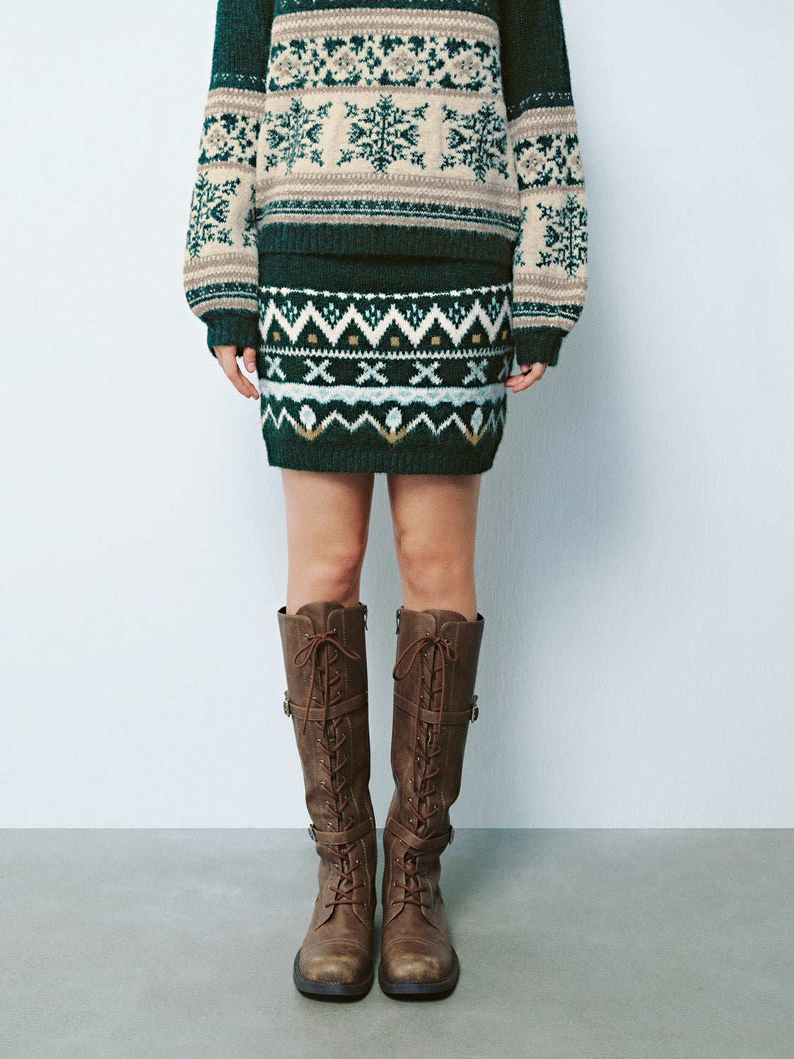 Fair Isle Straight Mini Knitted Skirts