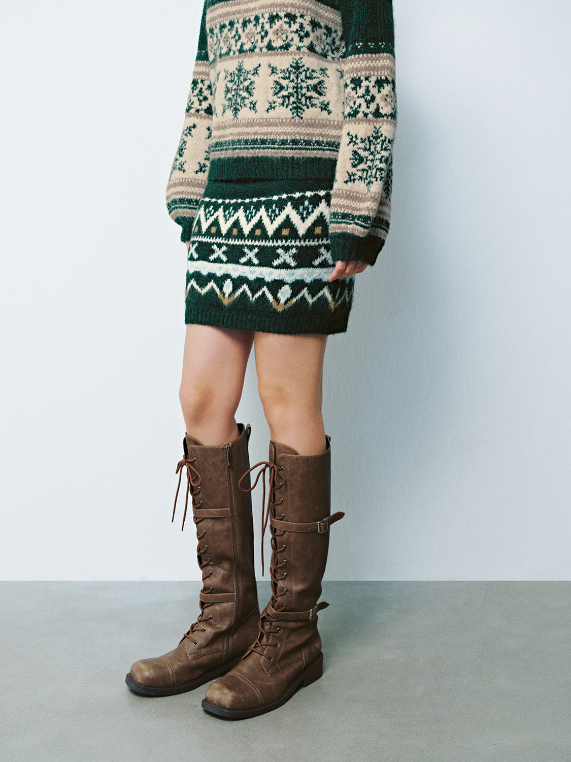 Fair Isle Straight Mini Knitted Skirts