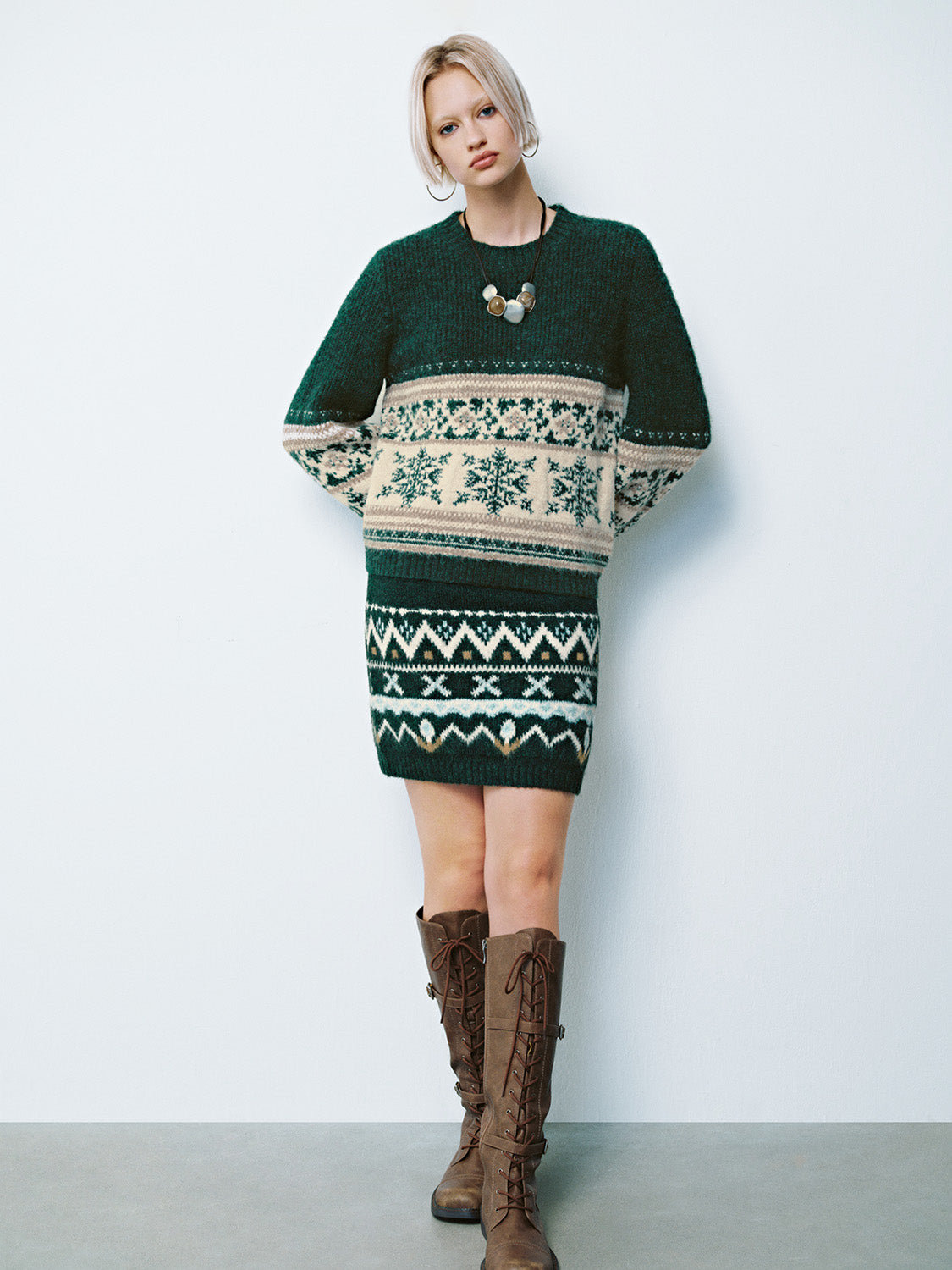 Fair Isle Straight Mini Knitted Skirts