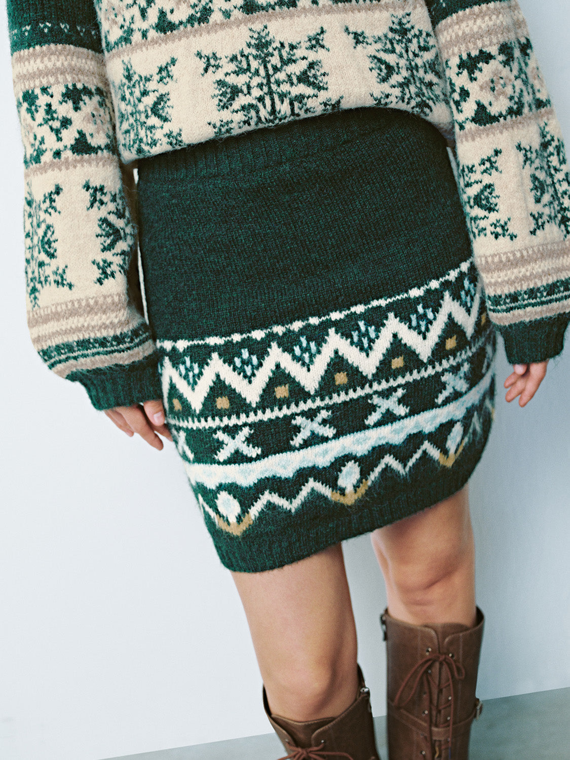 Fair Isle Straight Mini Knitted Skirts