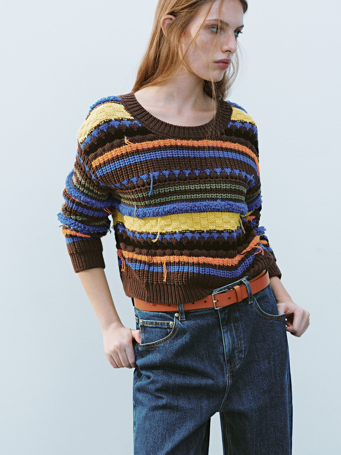 Multicolor Crew Neck Knitted T-Shirts