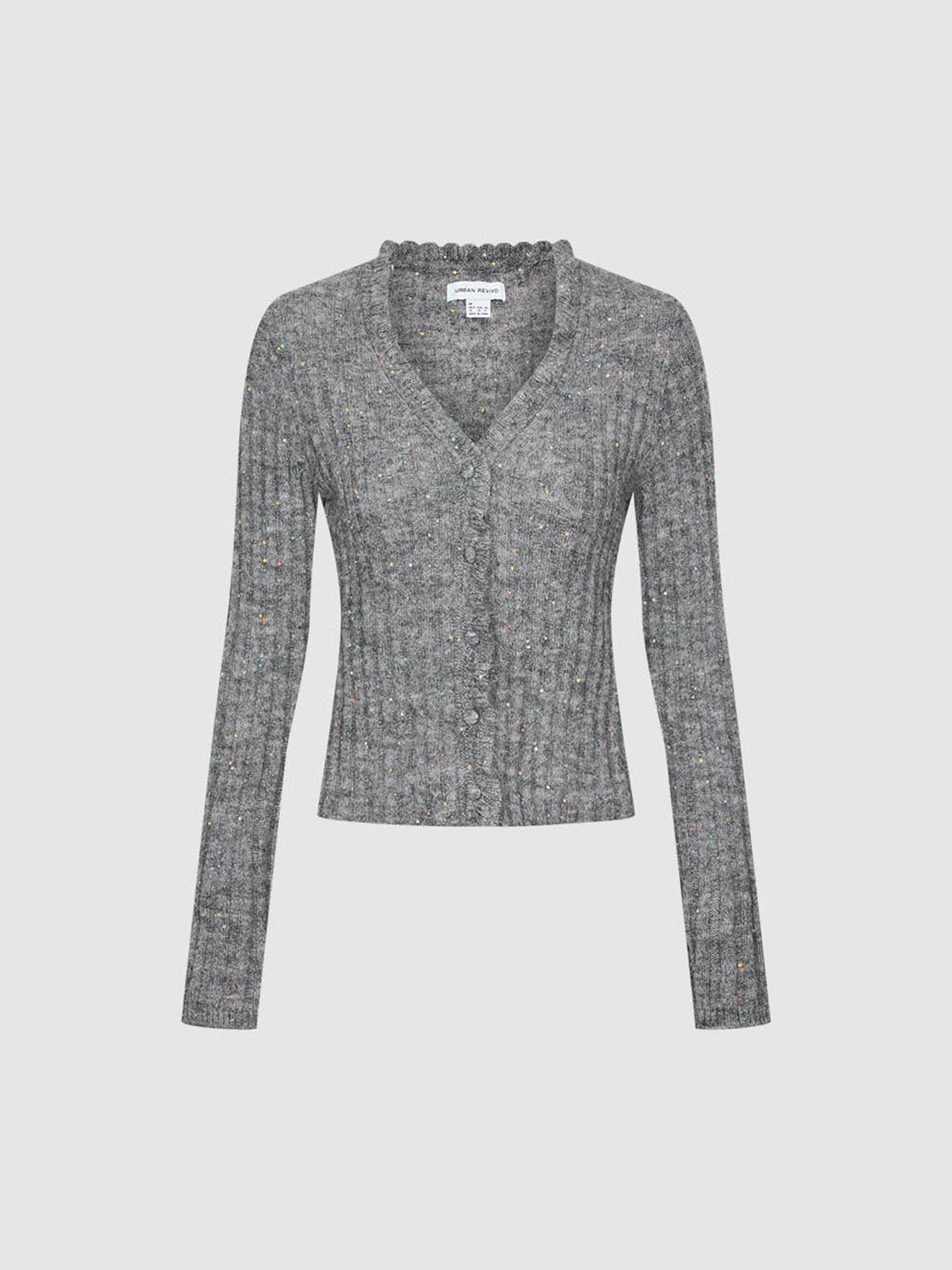 Ruffle Hem V-Neck Knitted Cardigans