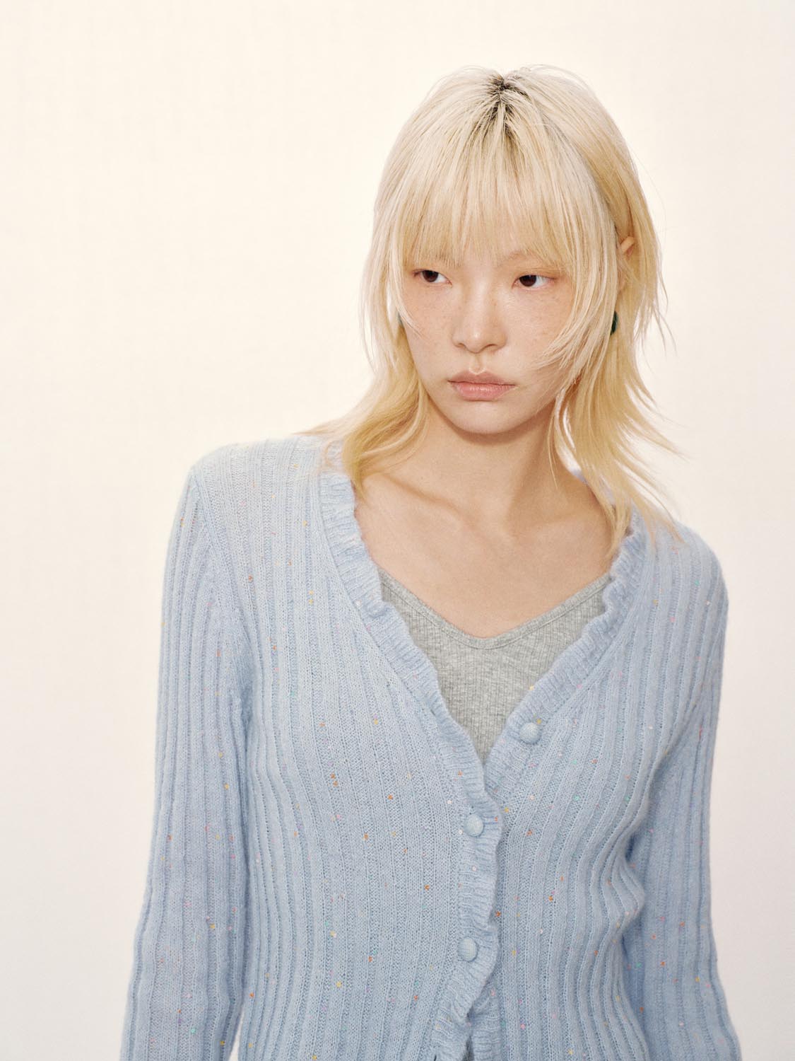 Ruffle Hem V-Neck Knitted Cardigans