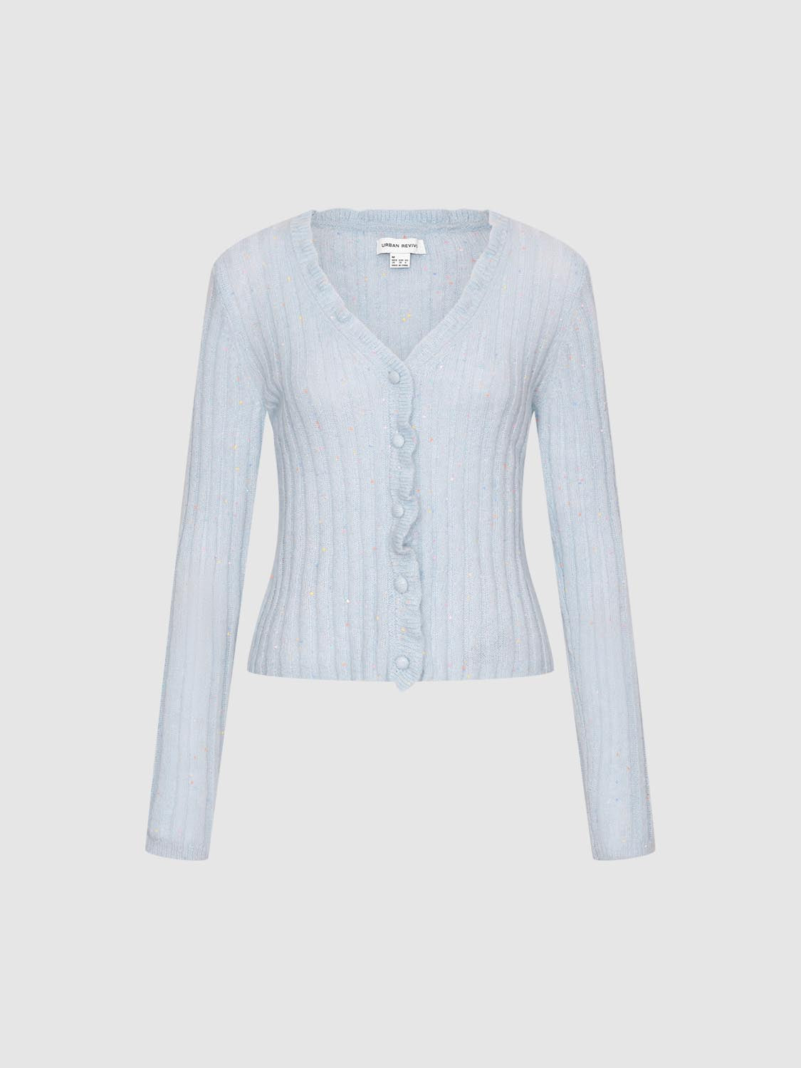Ruffle Hem V-Neck Knitted Cardigans
