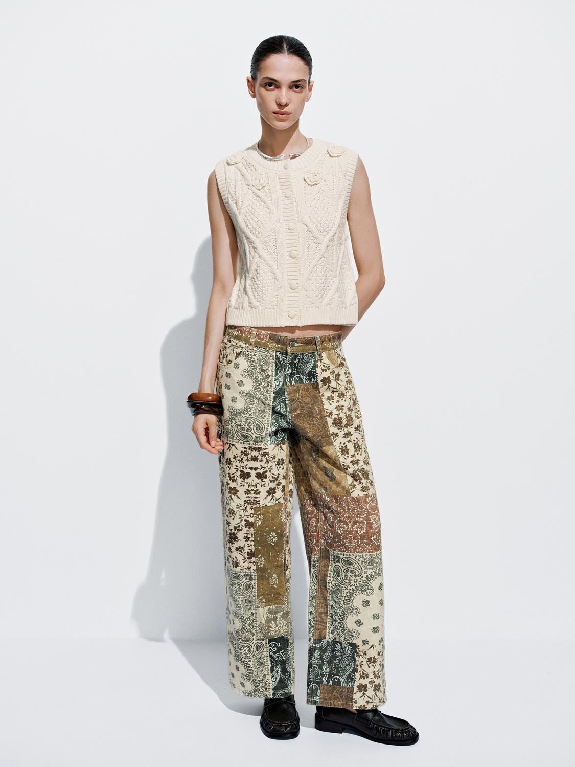 Cap Sleeve Cable Knitted Cardigan