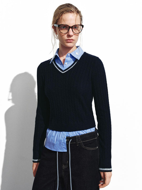 2 In 1 Long Sleeve Cable Knitted T-Shirts