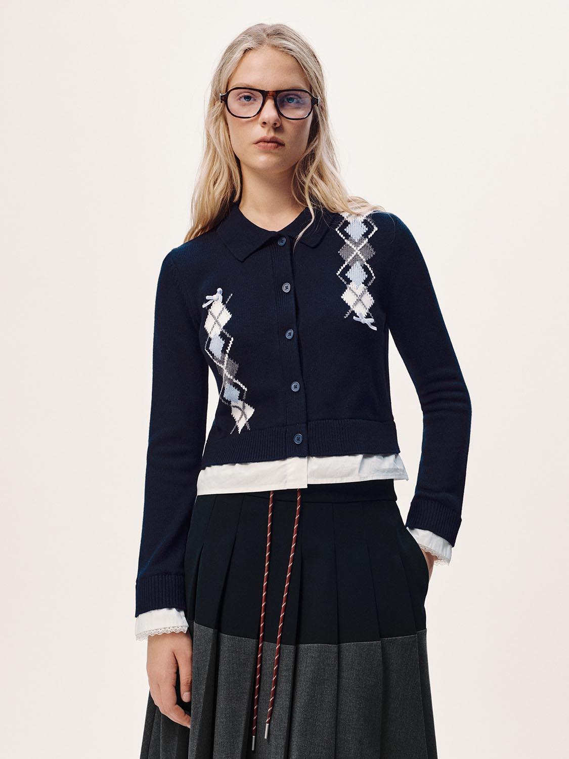 2 In 1 Asymmetric Argyle Knitted Cardigans