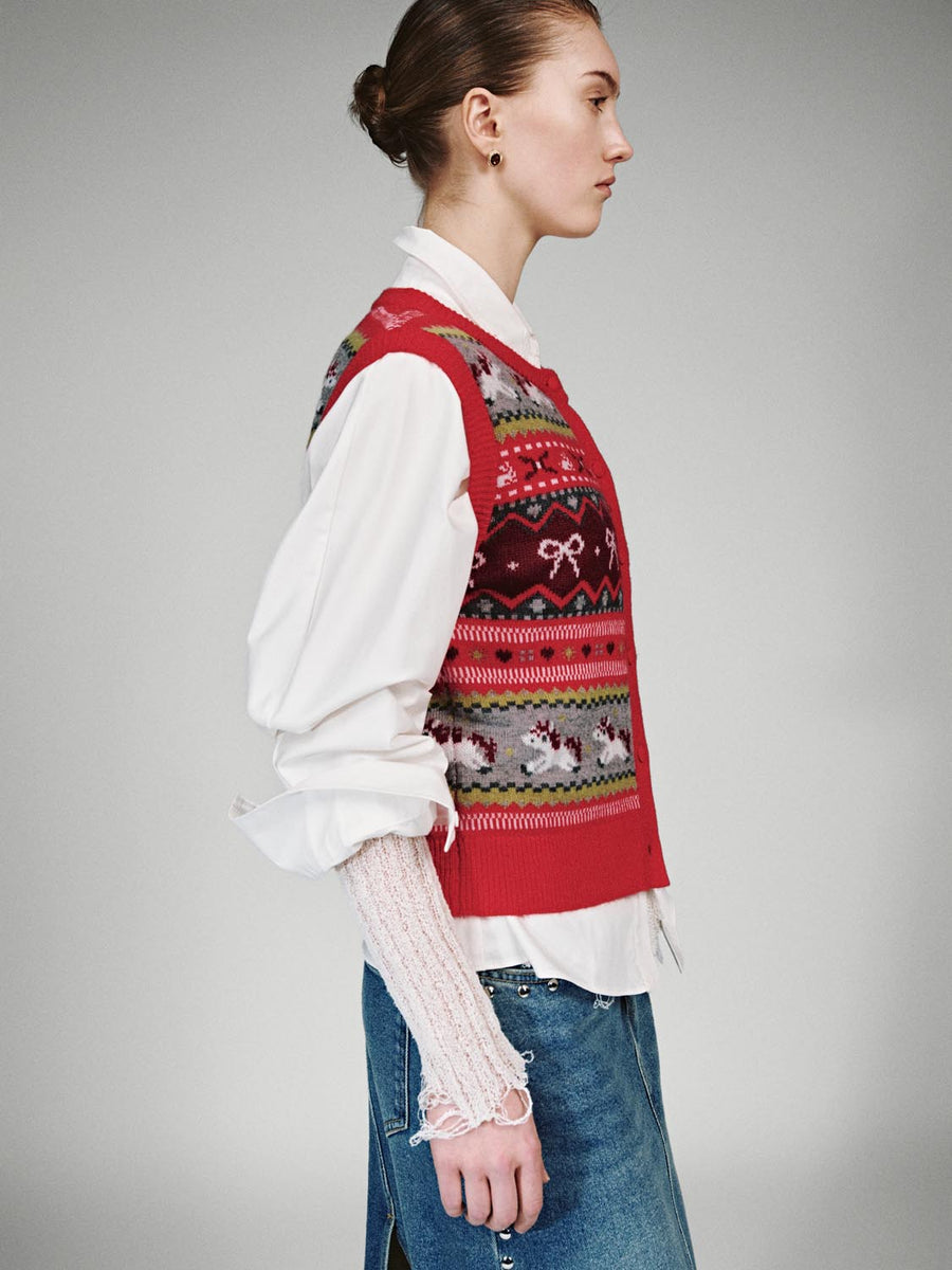 Sleeveless Striped Intarsia Knitted Cardigans – URBAN REVIVO Singapore